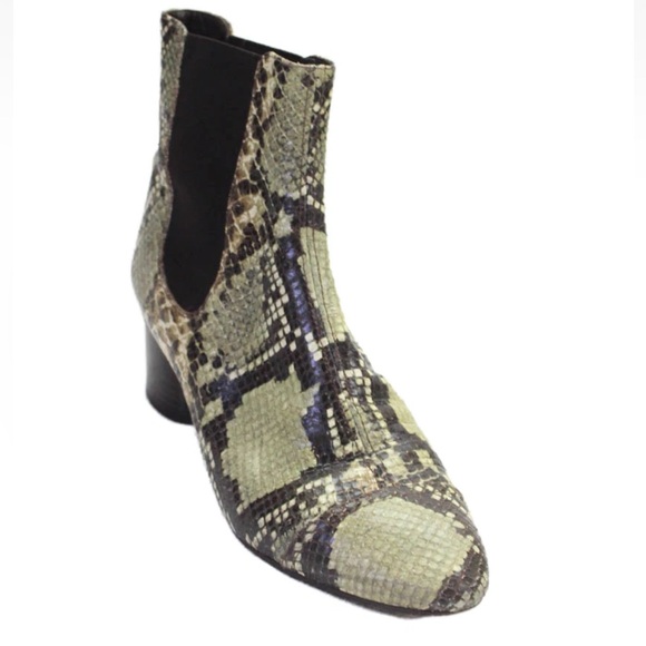Isabel Marant Leather Snakeskin Print Green/ Beige Heeled Ankle Boots Size 39